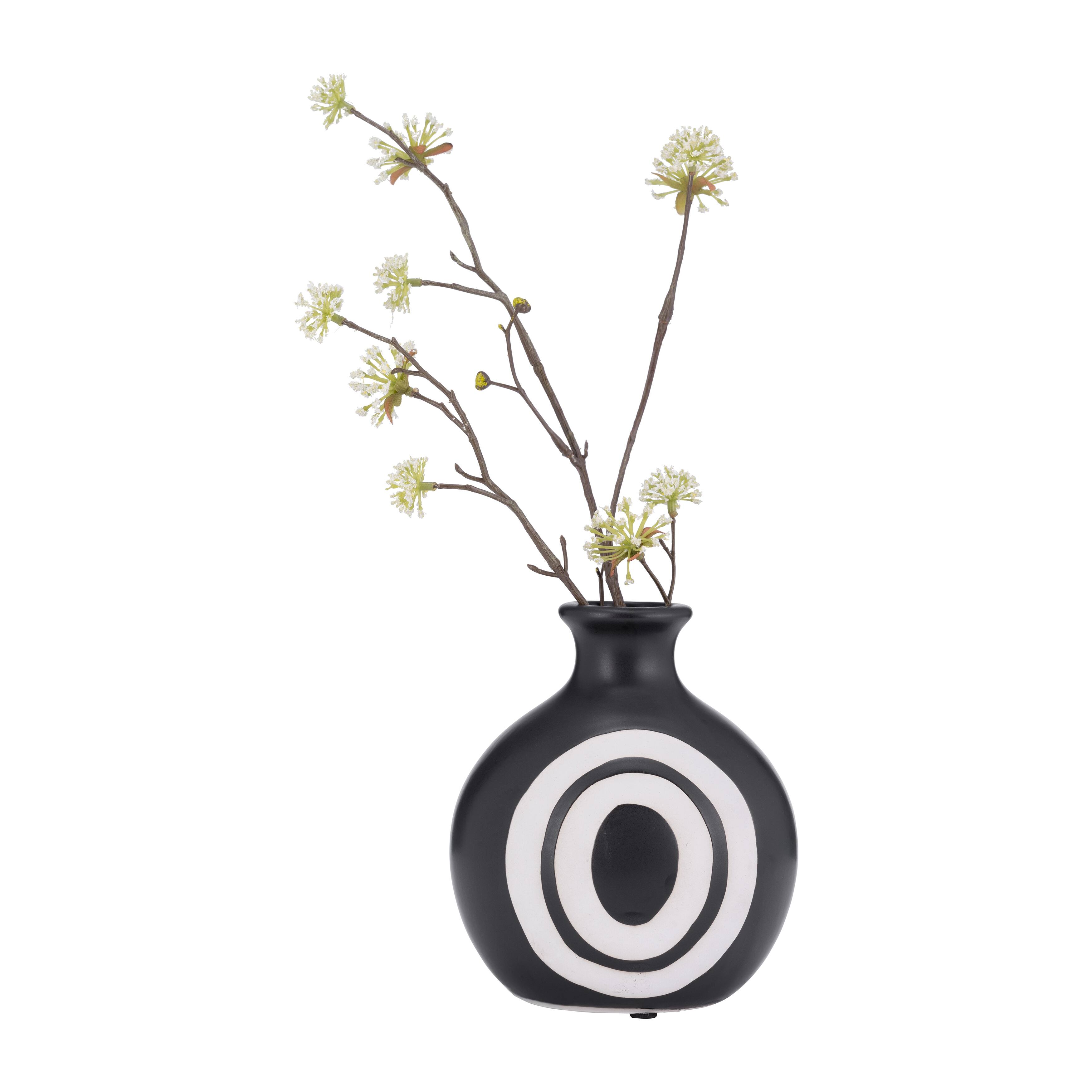 7" Ceramic Vase Round Black and White Abstract Vase Contemporary Home